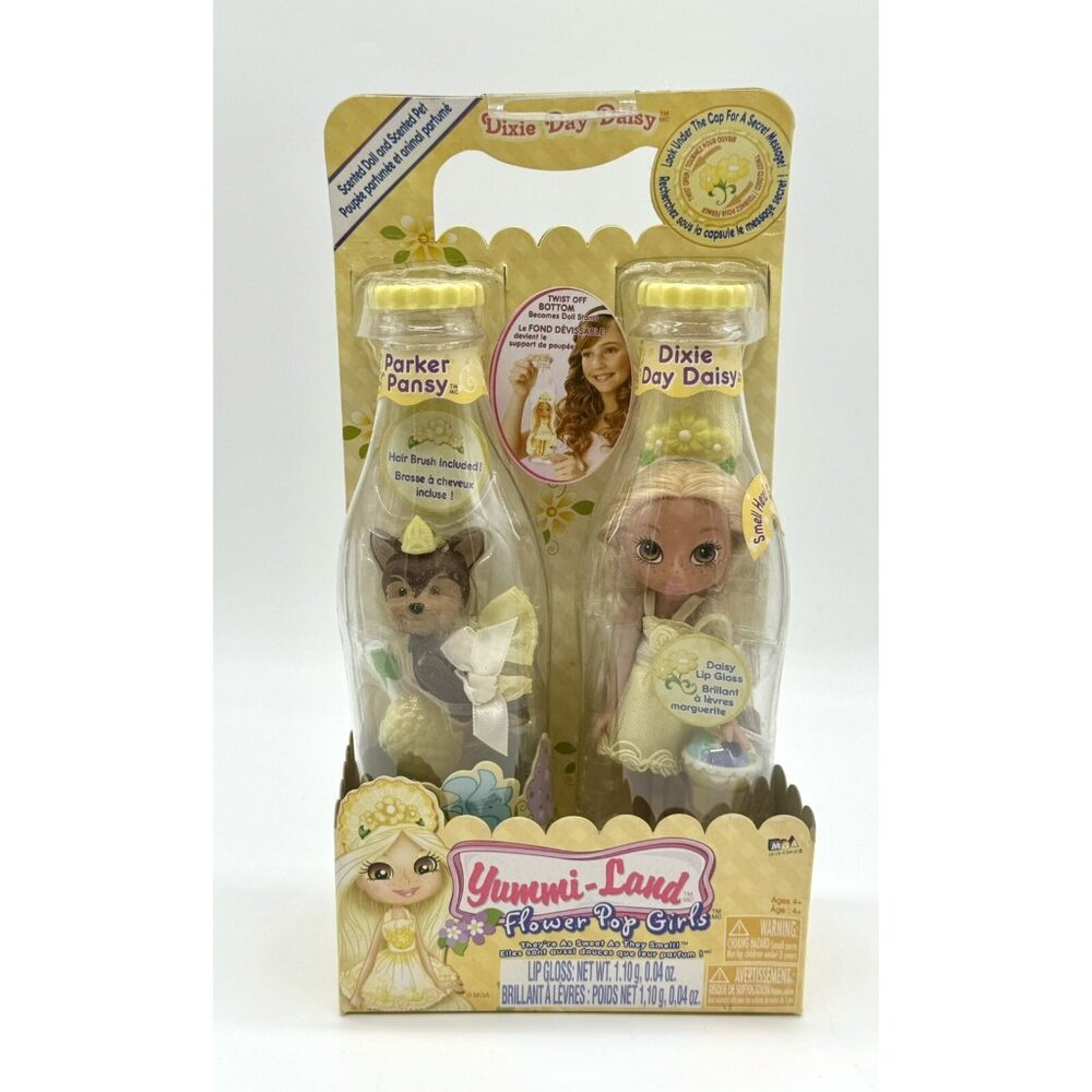 Yummi Land Flower Pop Girl Doll Yellow Dixie Day Daisy & Parker Pansy Dog In Box